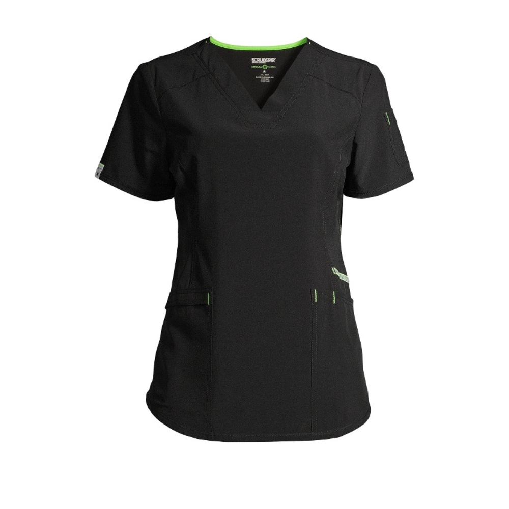NWT Scrubstar Women's Seasonal Solid Contrast V-Neck Scrub Top - Picture 4 of 10